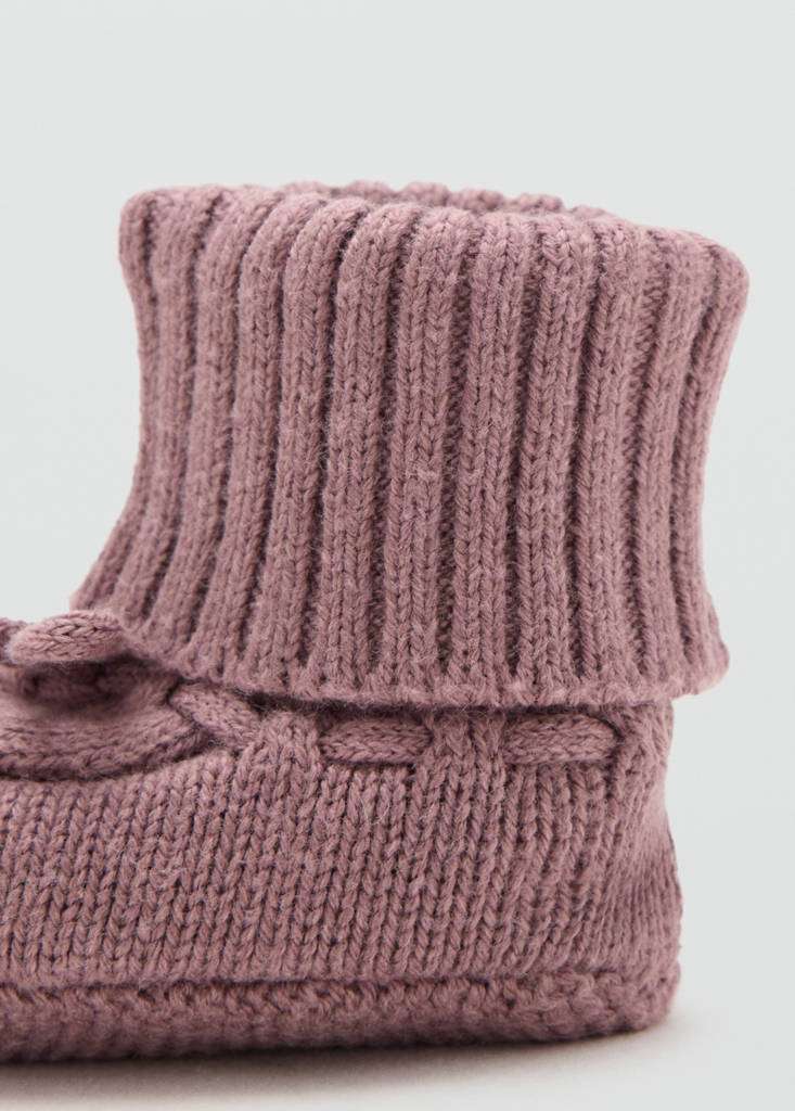 Knitted booties with bow — Burgundy