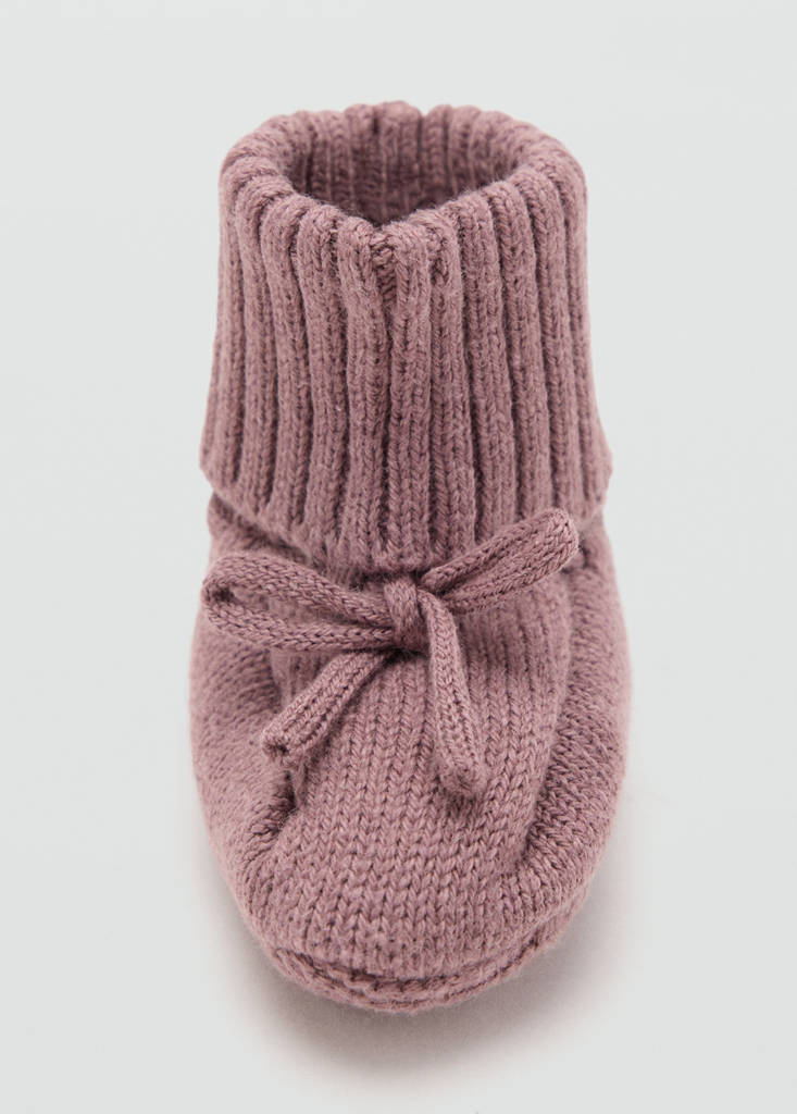Knitted booties with bow — Burgundy