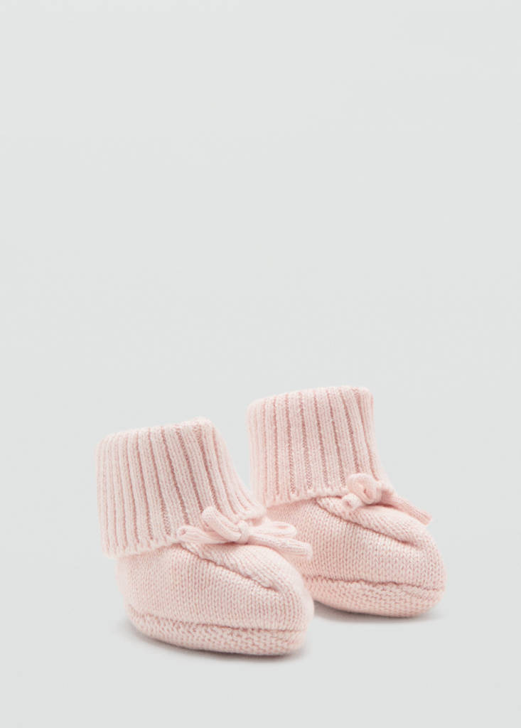 Knitted booties with bow — Pink