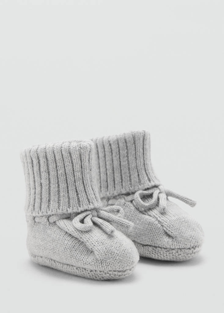 Knitted booties with bow — Medium Heather Grey