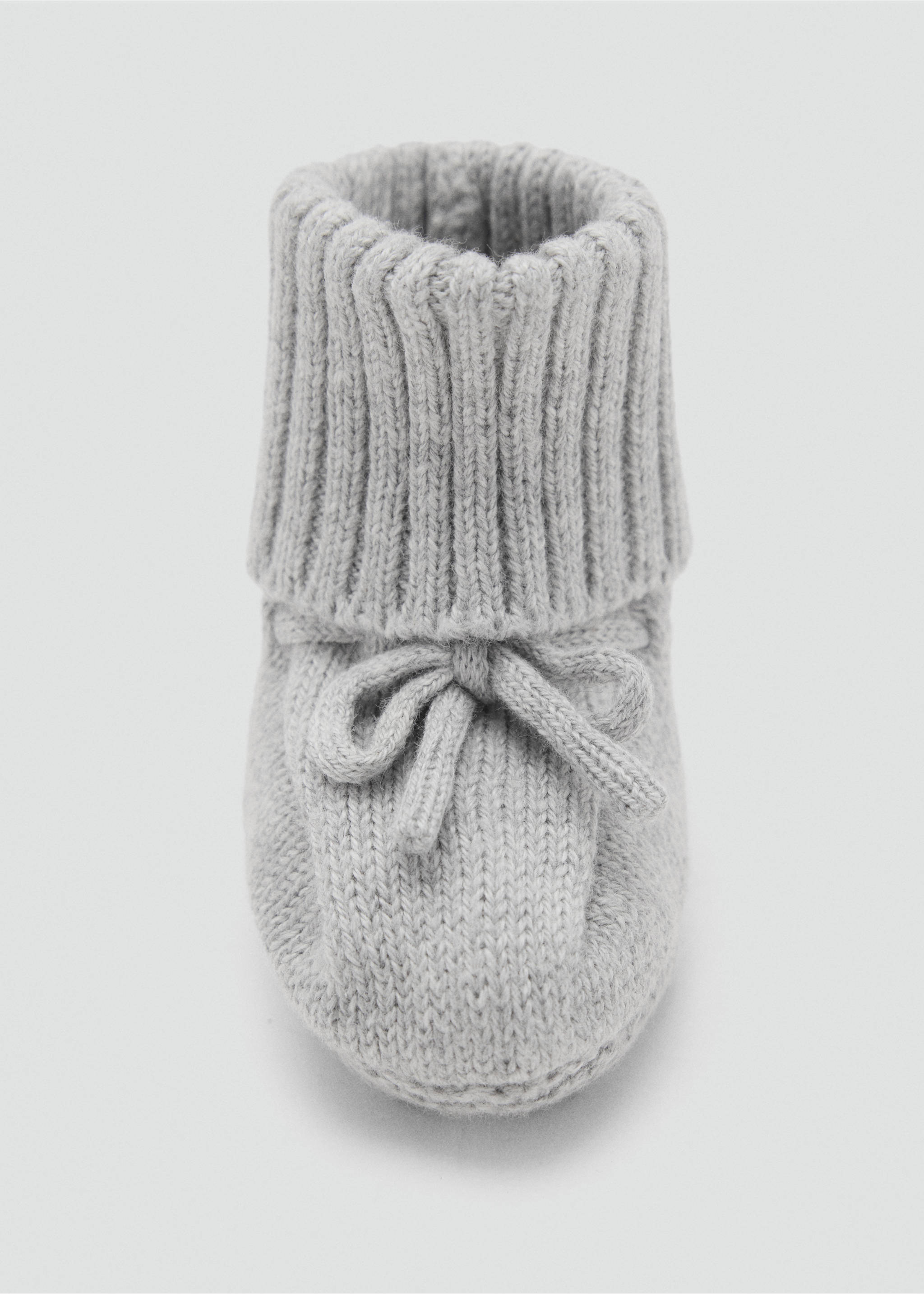 Knitted booties with bow - Details of the article 0, Medium Heather Grey. Ref: 37053282-00.