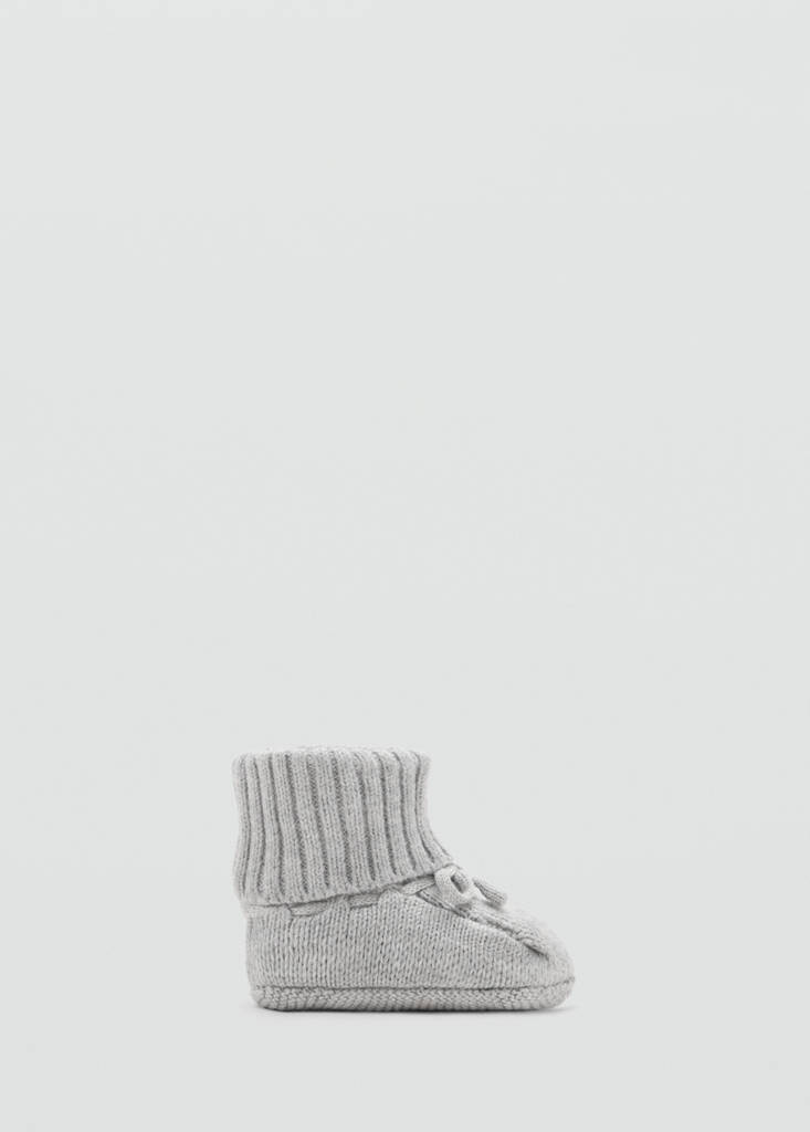 Knitted booties with bow — Medium Heather Grey