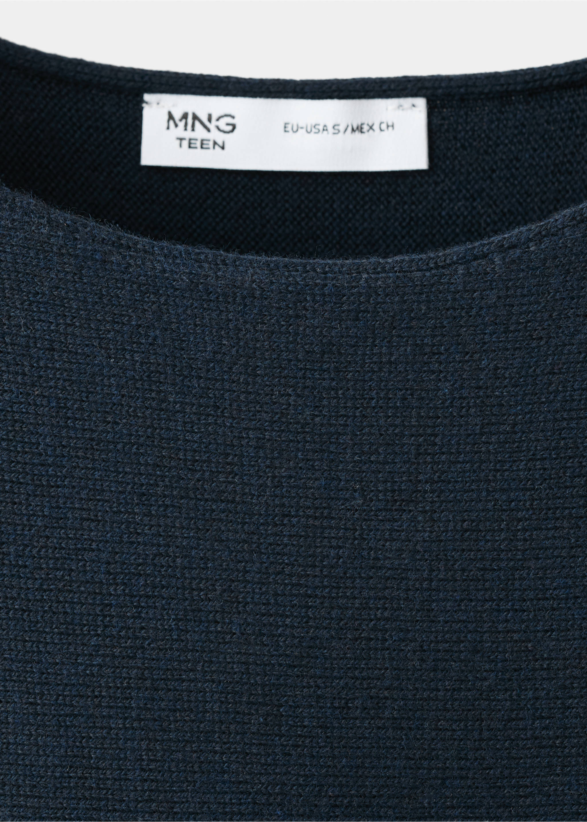 Knitted sweater with openings - Details of the article 8, Navy. Ref: 37053283-00.