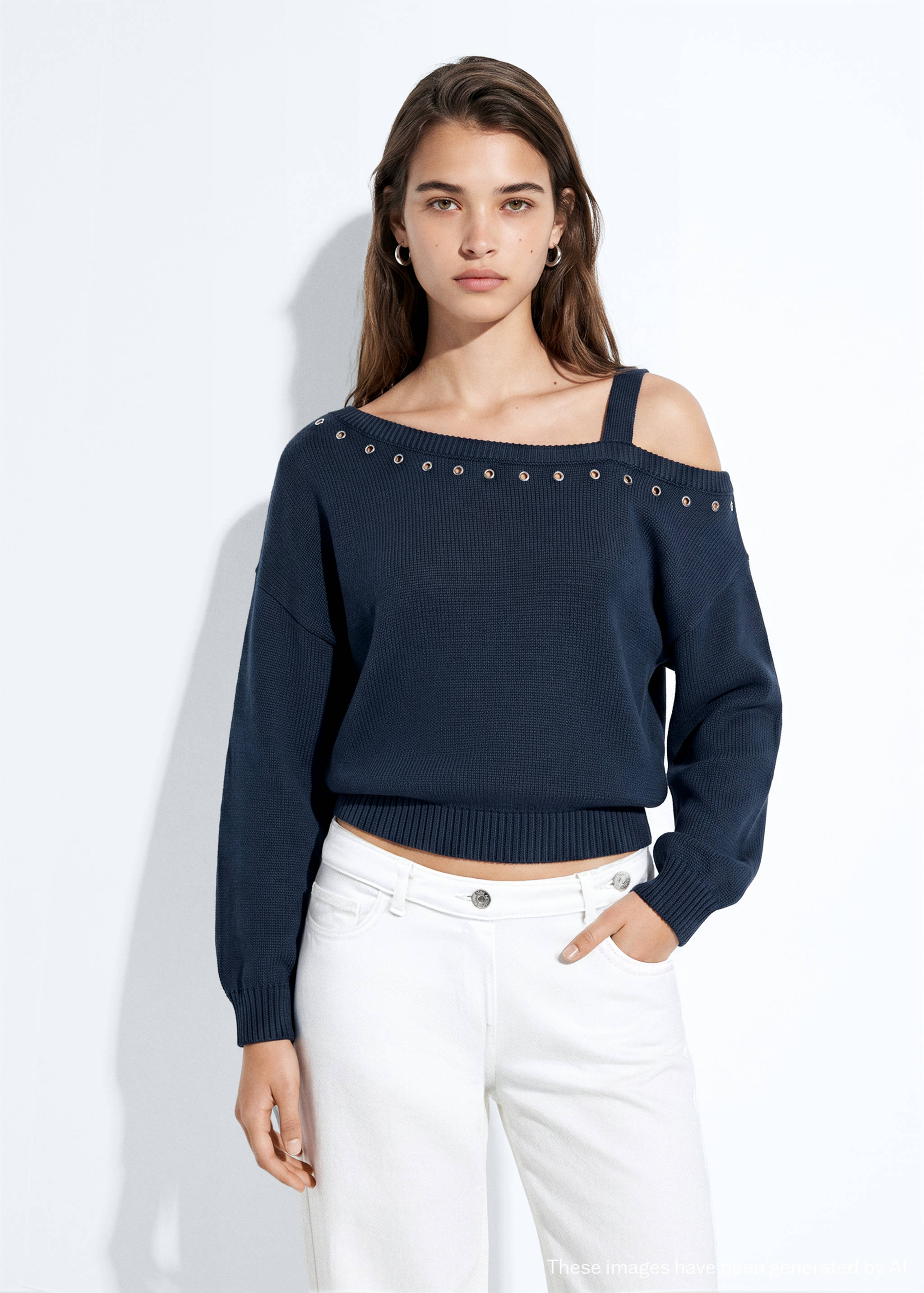 Pull asymétrique en maille 100 % coton - Plan moyen