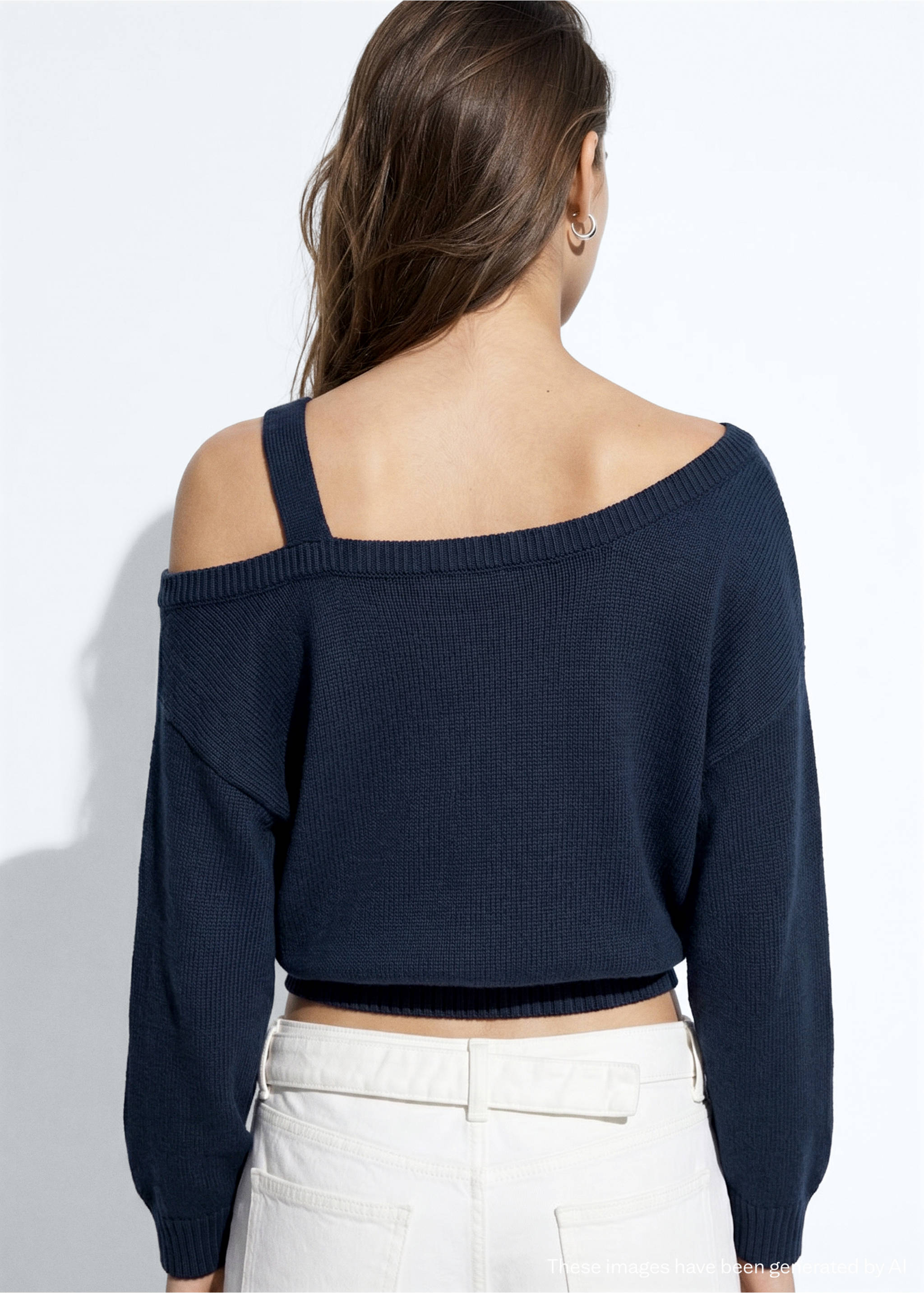 100% cotton asymmetric jersey jumper - Reverse of the article, Navy. Ref: 37053285-00.