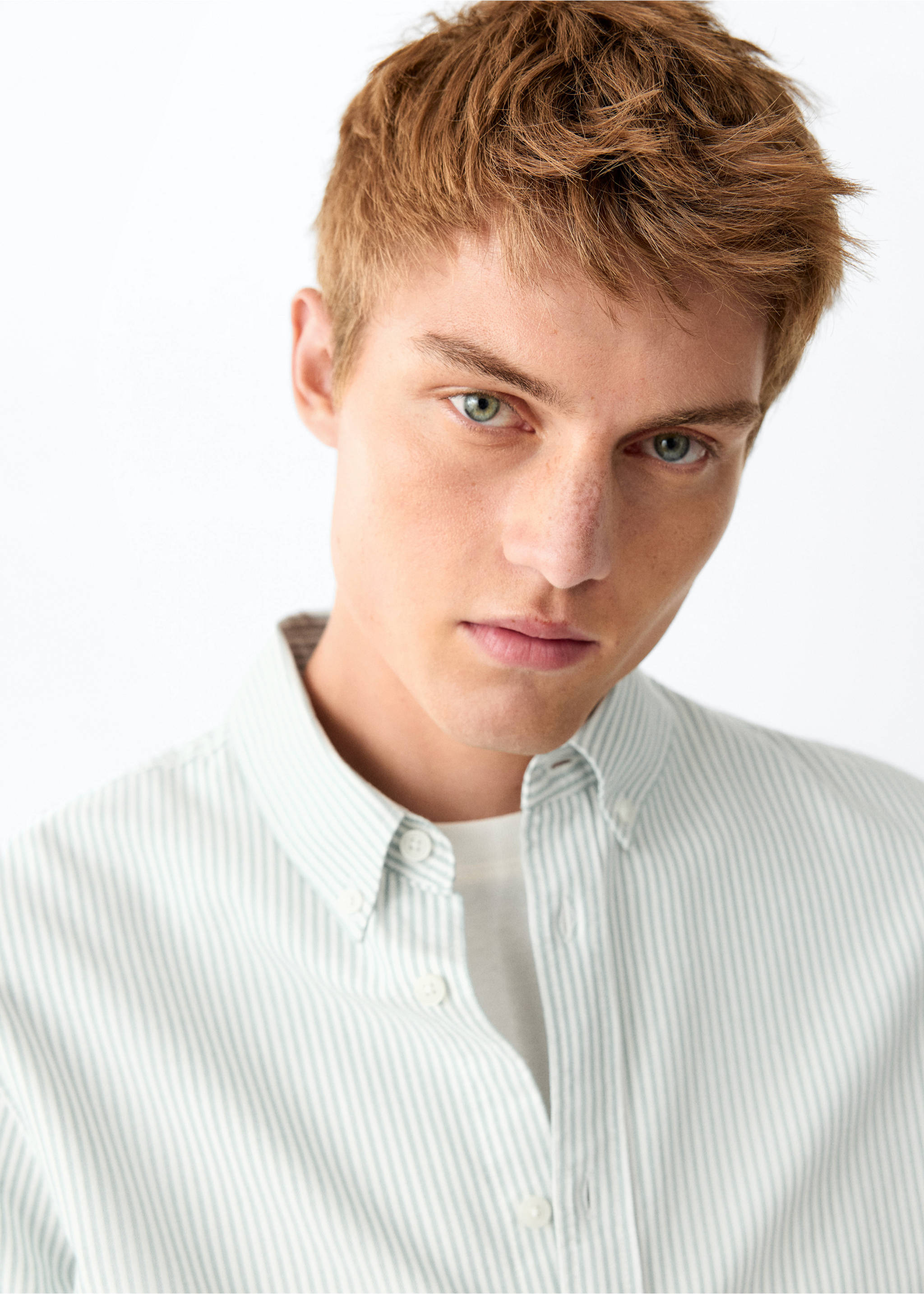 100% cotton striped shirt - Details of the article 1, Green. Ref: 37053289-00.