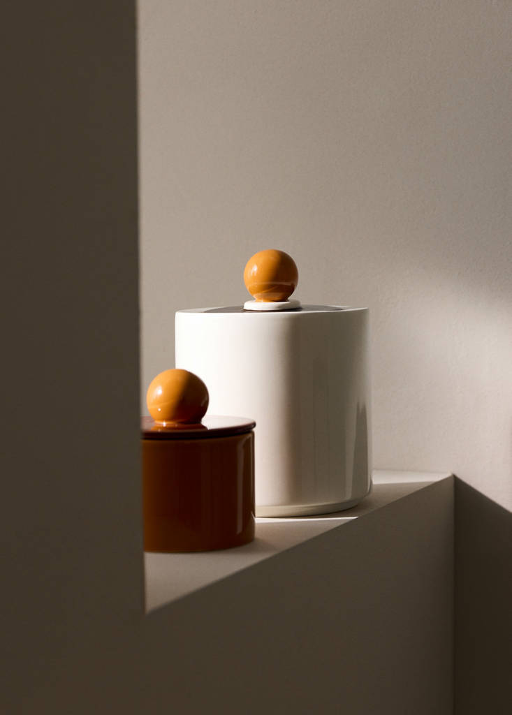 Tall two-tone decorative ceramic box — Off White