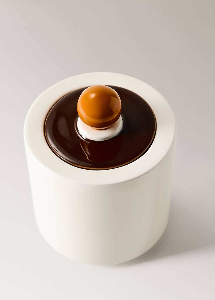 Tall two-tone decorative ceramic box — Off White