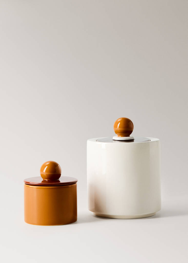 Tall two-tone decorative ceramic box — Off White