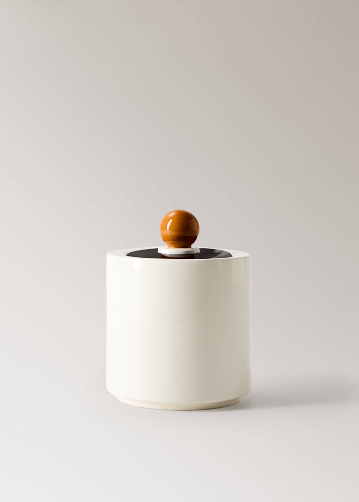 Tall two-tone decorative ceramic box — Off White