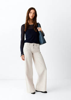 Wide leg striped jeans — Ecru 2