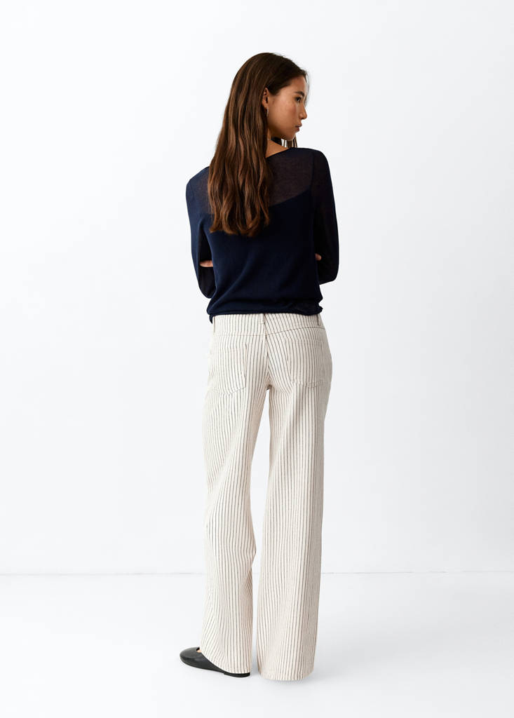 Wide leg striped jeans — Ecru