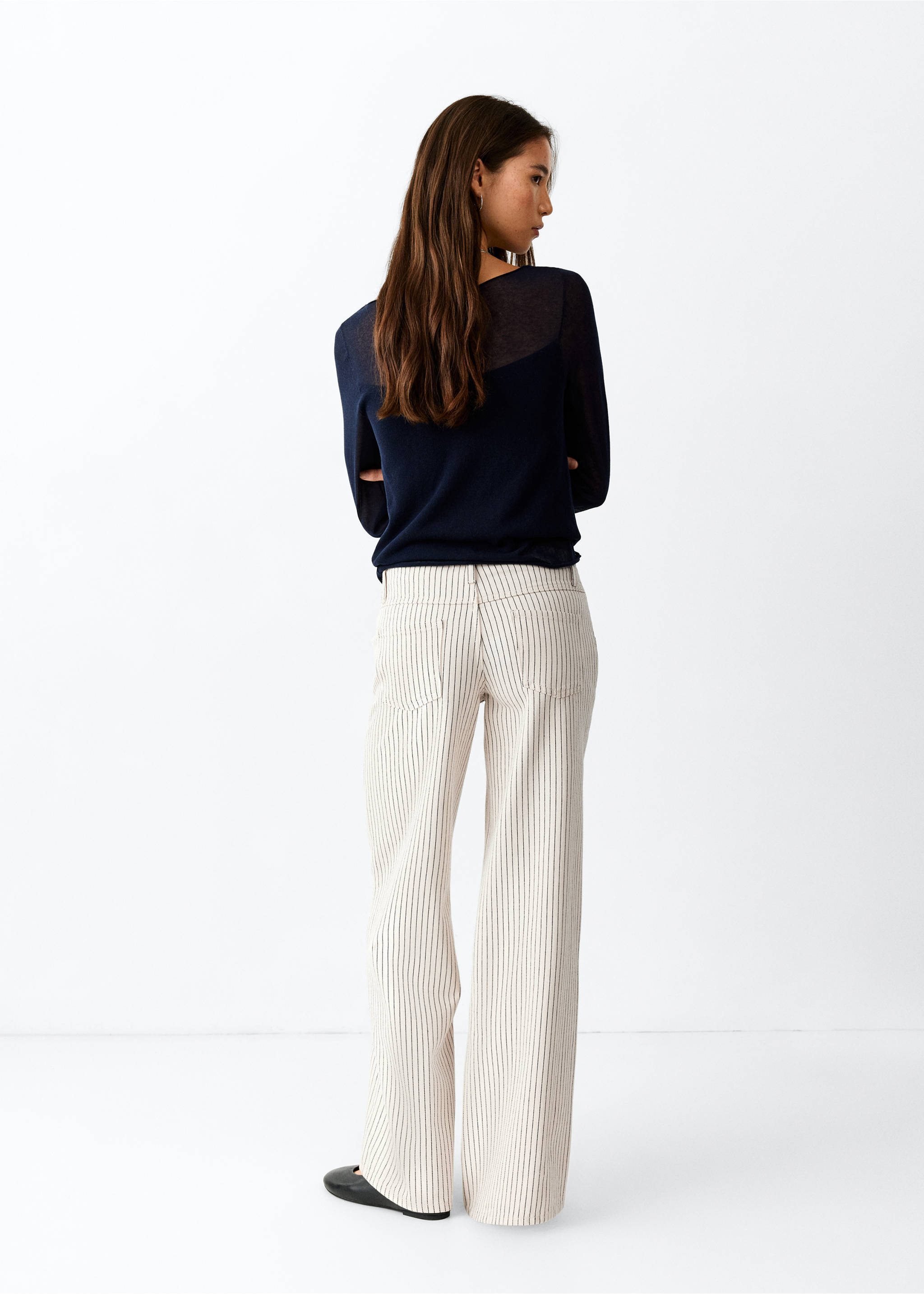 Wide leg striped jeans - Reverse of the article, Ecru. Ref: 37053301-00.