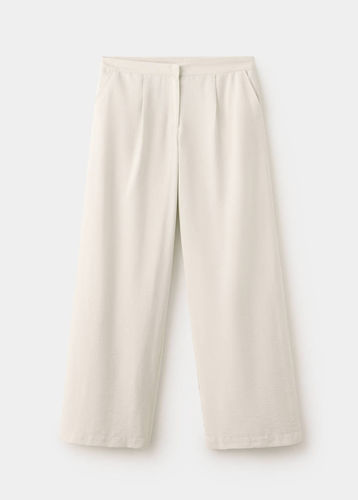Fluid wide-leg pleat-front trousers — Beige