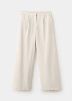 Fluid wide-leg pleat-front trousers — Beige 4