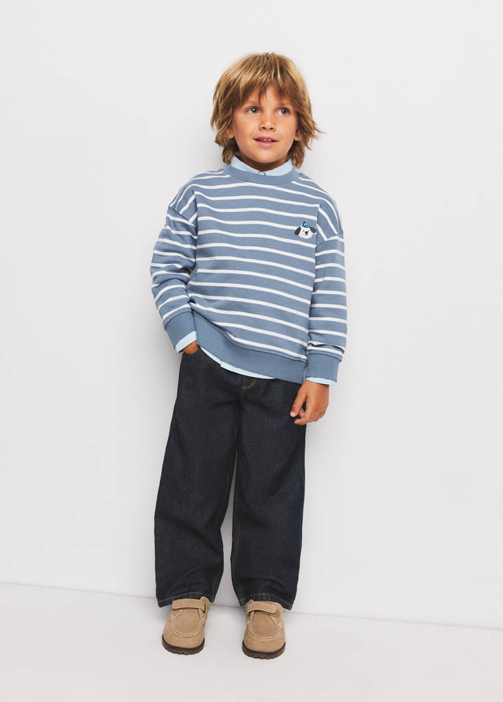 Striped cotton sweatshirt with embroidery — Blue