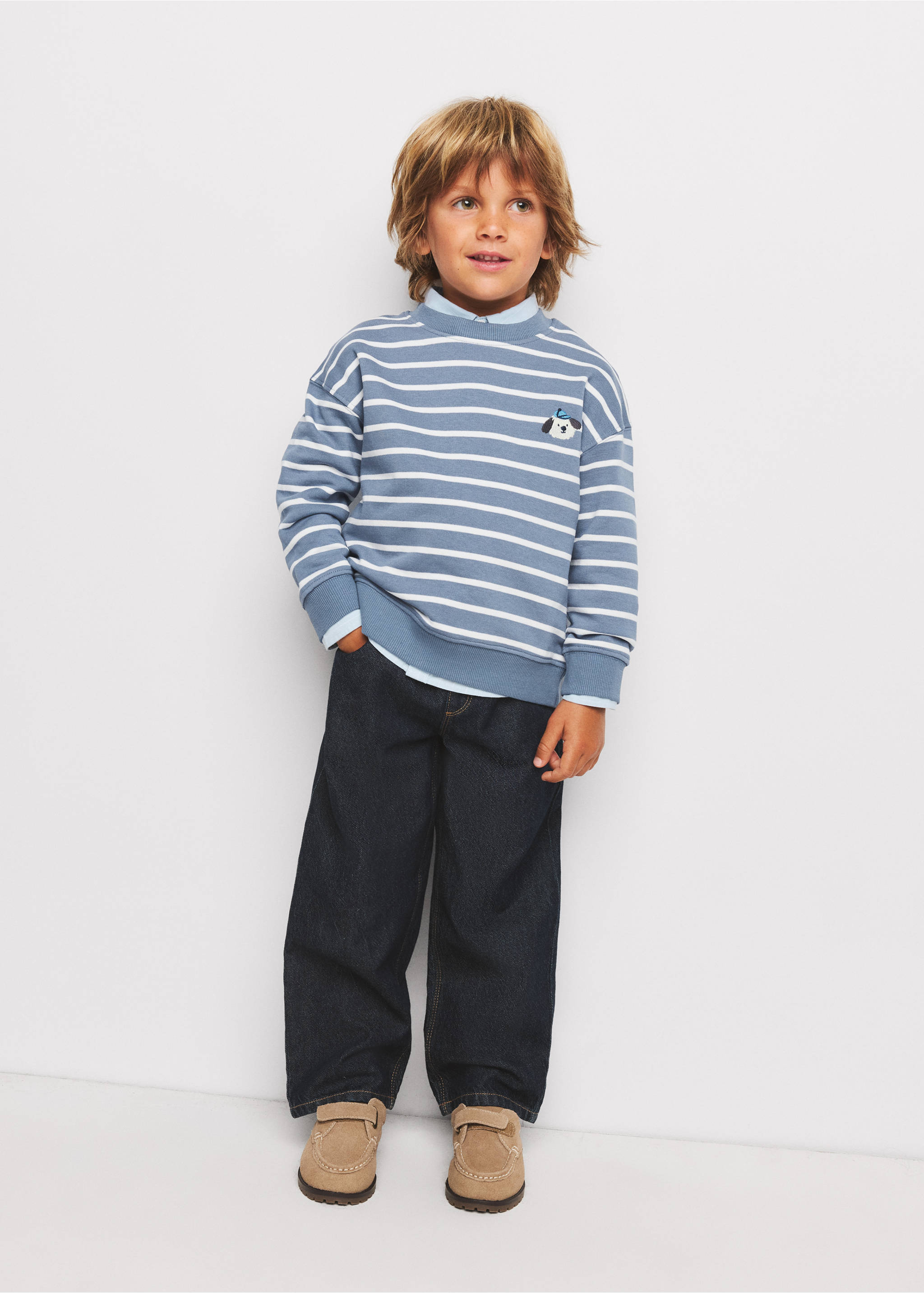 Gestreiftes Baumwollsweatshirt mit Stickerei - Allgemeine Ansicht, Blau. Ref: 37053307-00.