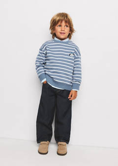 Striped cotton sweatshirt with embroidery — Blue 2