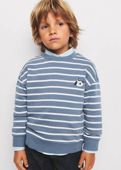 Striped cotton sweatshirt with embroidery — Blue 1
