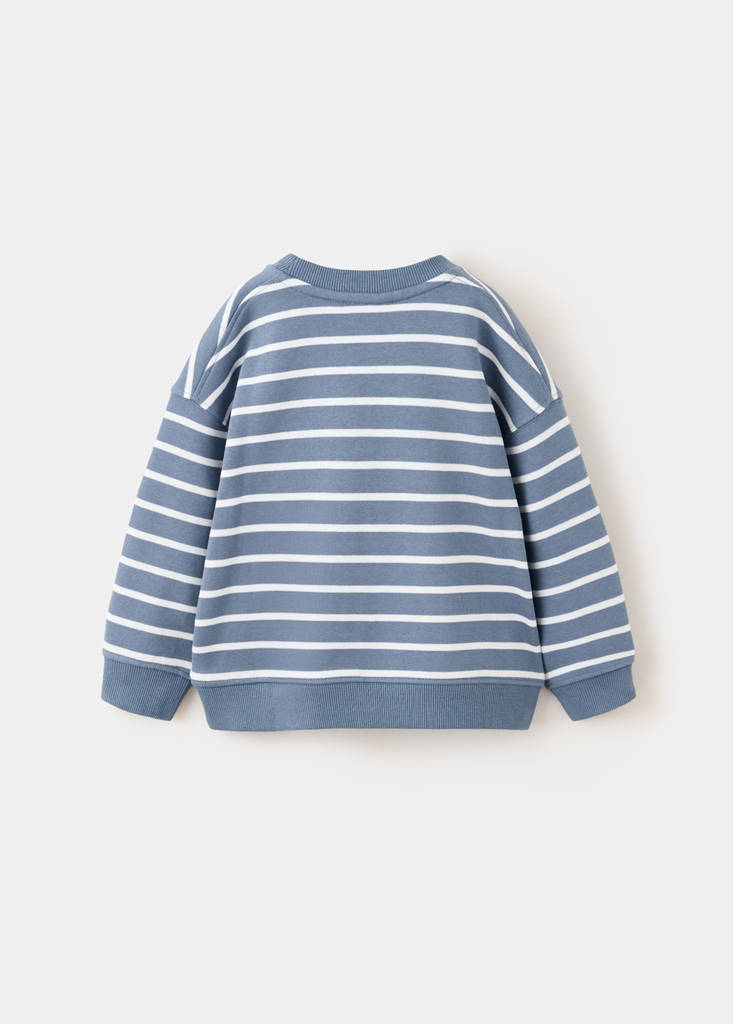 Striped cotton sweatshirt with embroidery — Blue