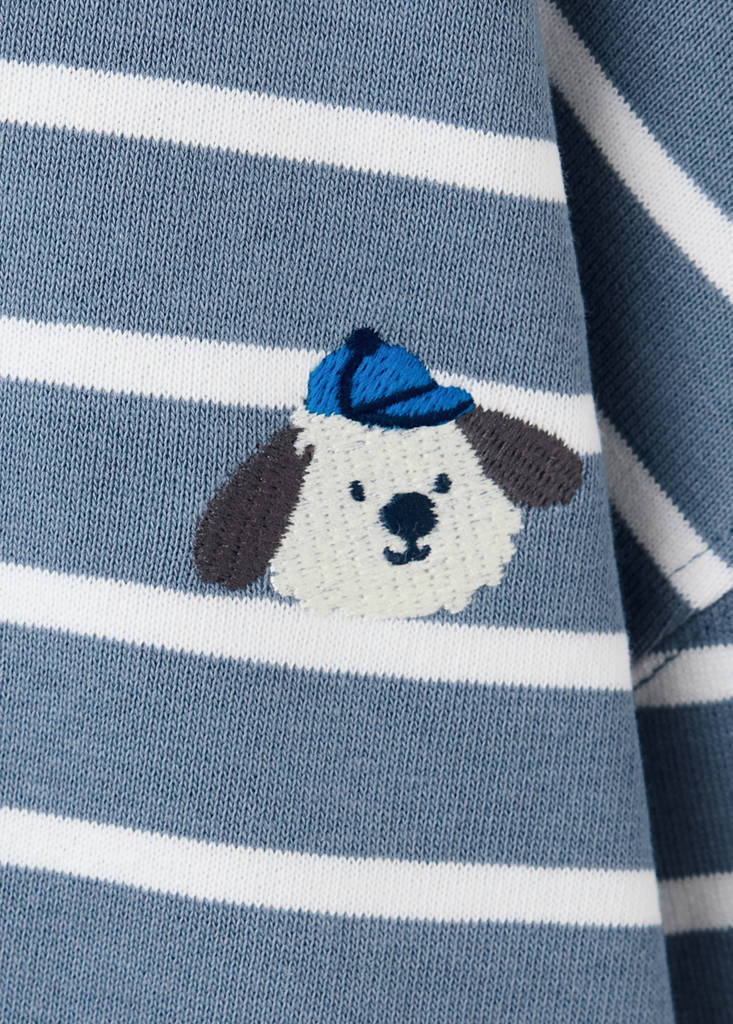 Striped cotton sweatshirt with embroidery — Blue