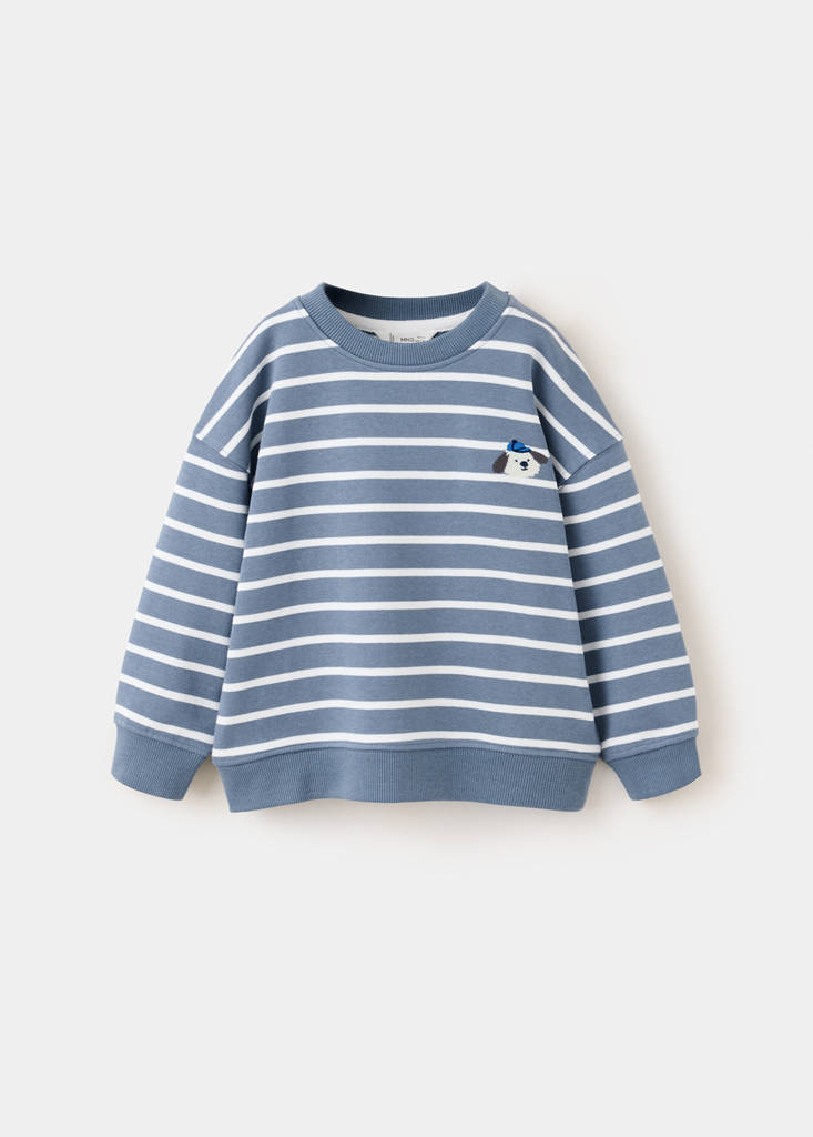 Striped cotton sweatshirt with embroidery — Blue