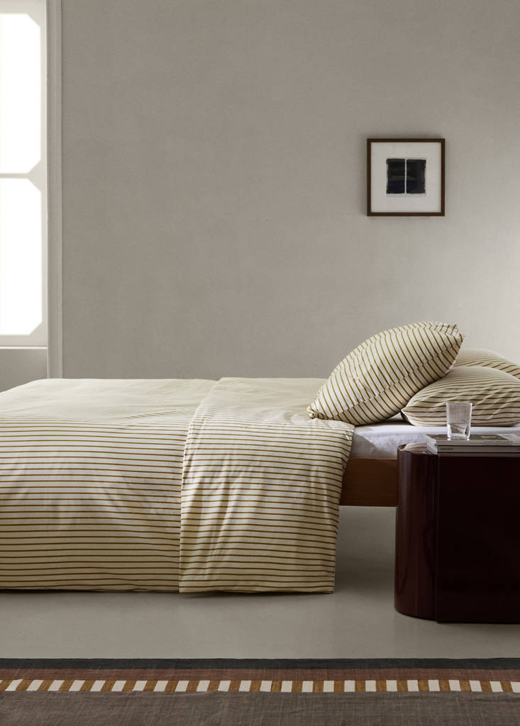 Percale cotton striped duvet cover for 135/140 cm bed — Ochre
