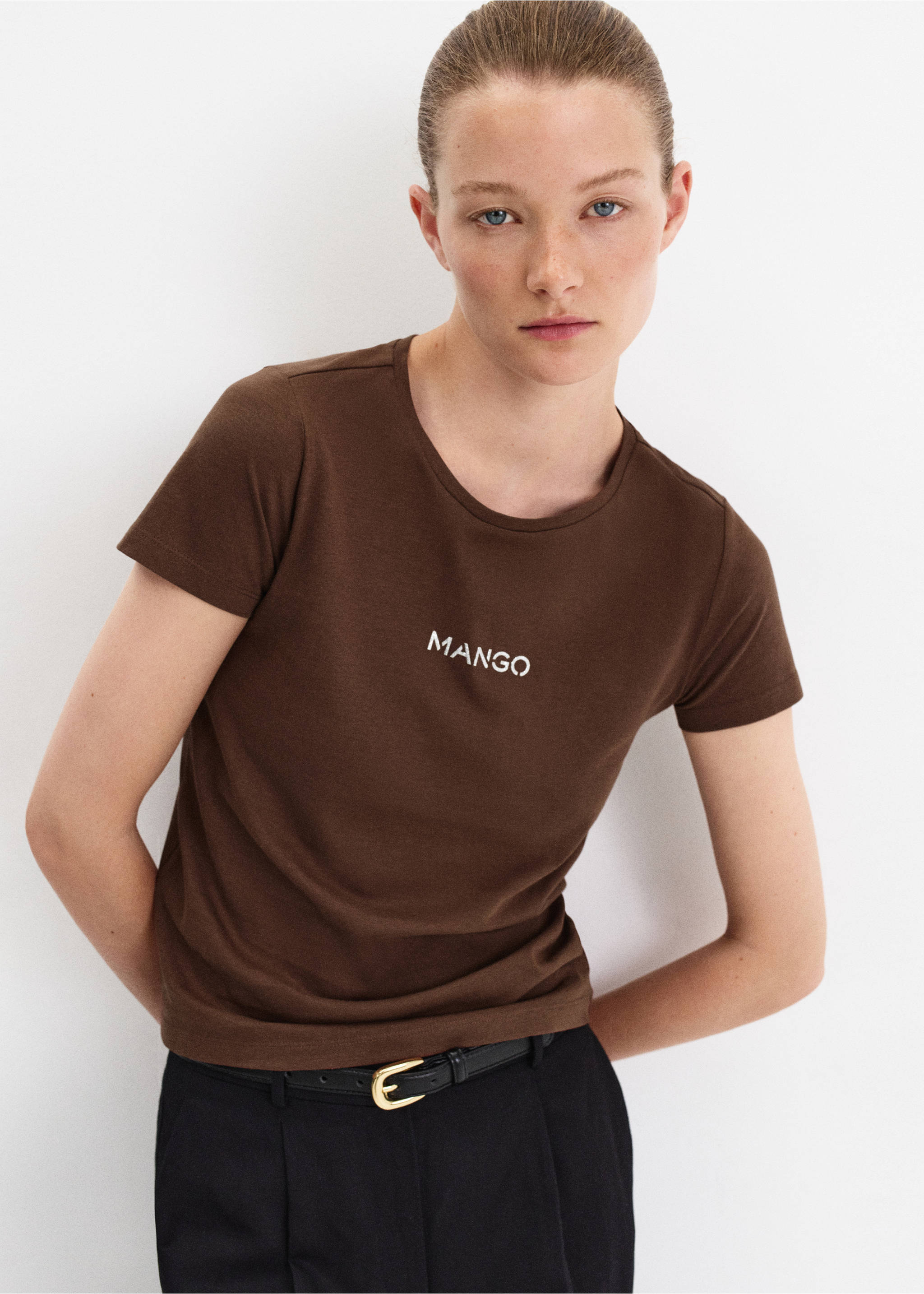Logo print cotton t-shirt - Medium plane, Brown. Ref: 37053319-00.