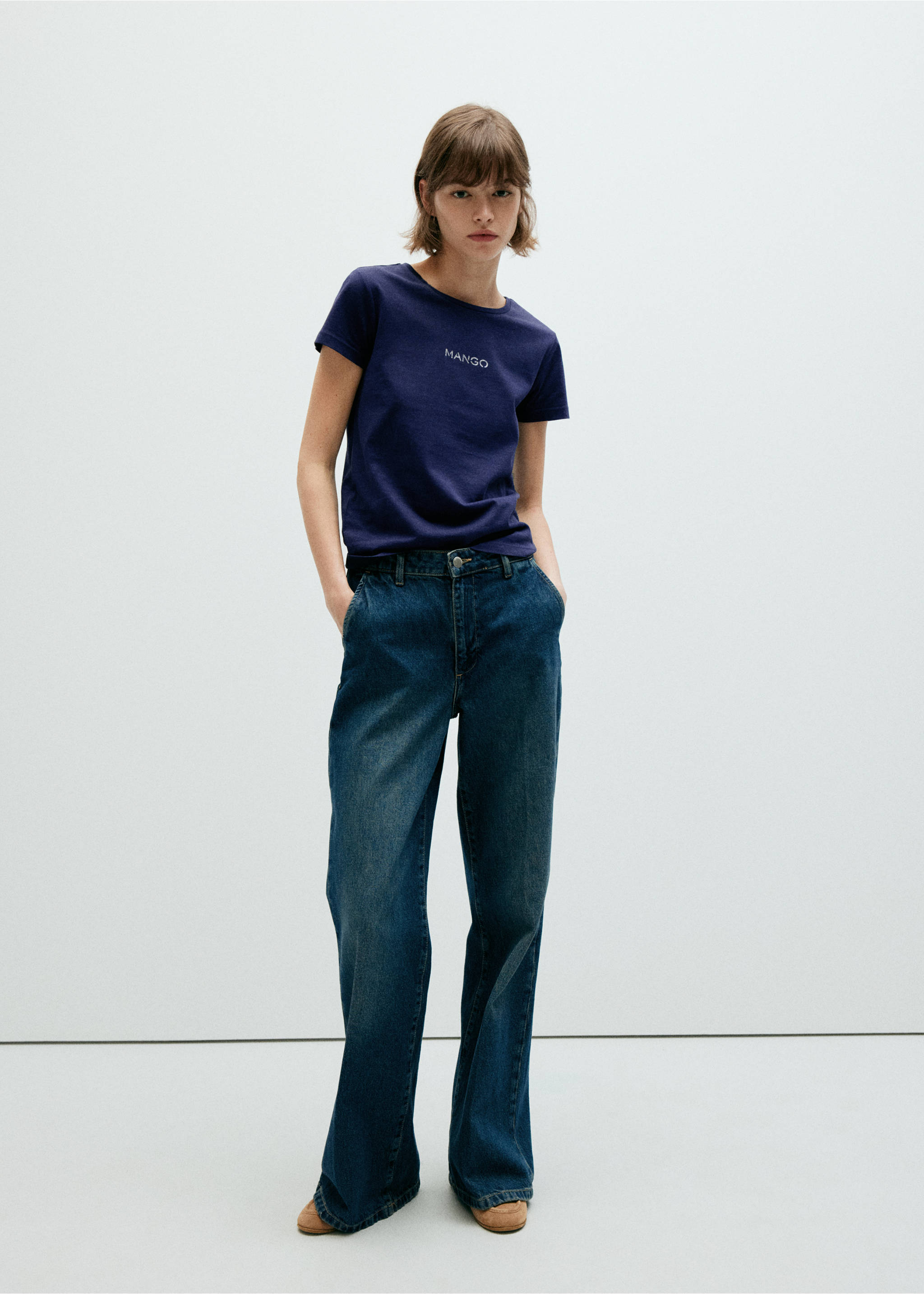 Katoenen T-shirt met logoprint - Overzichtstekening, Marineblauw. Ref: 37053319-00.