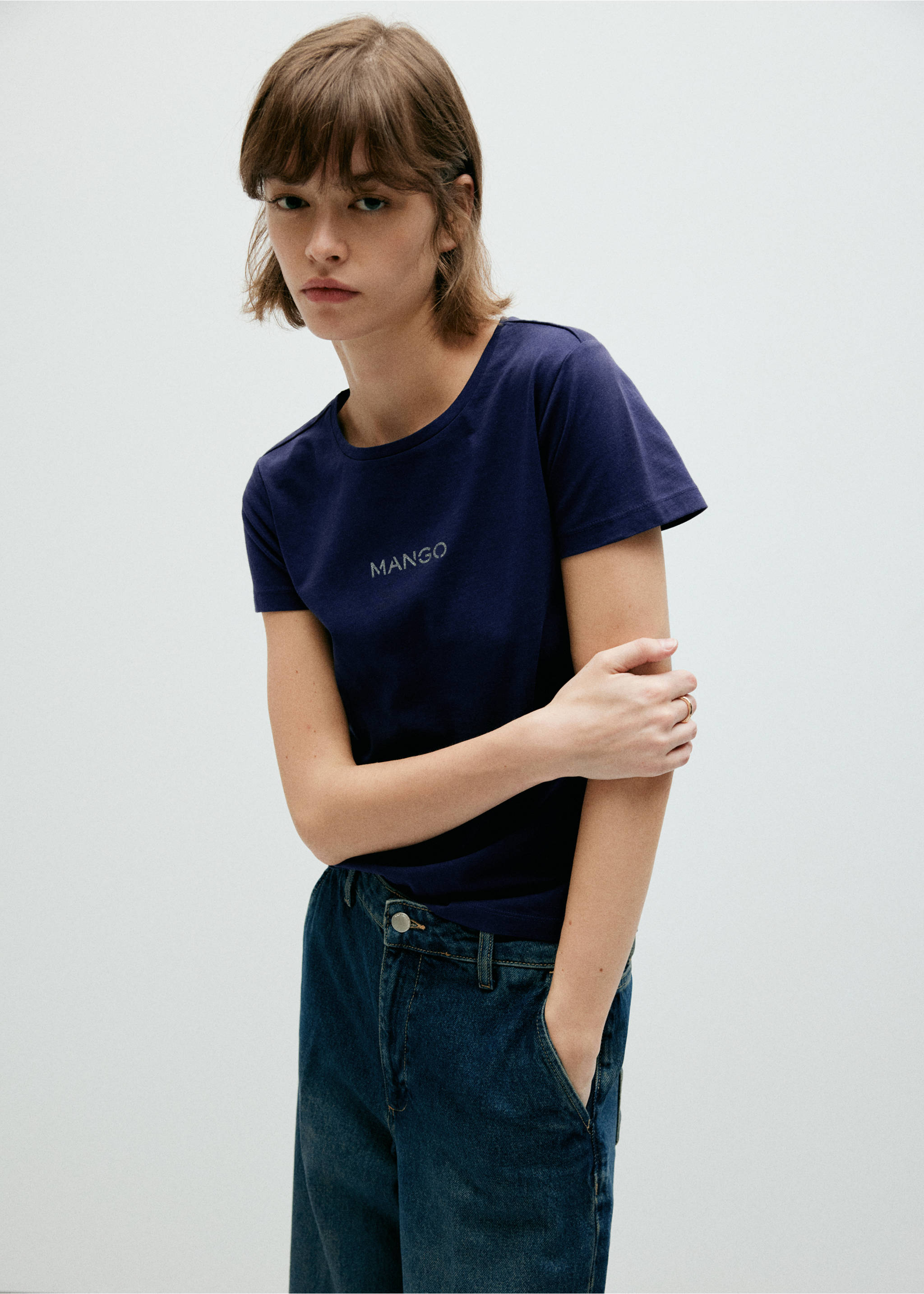 Katoenen T-shirt met logoprint - Middenvlak, Marineblauw. Ref: 37053319-00.