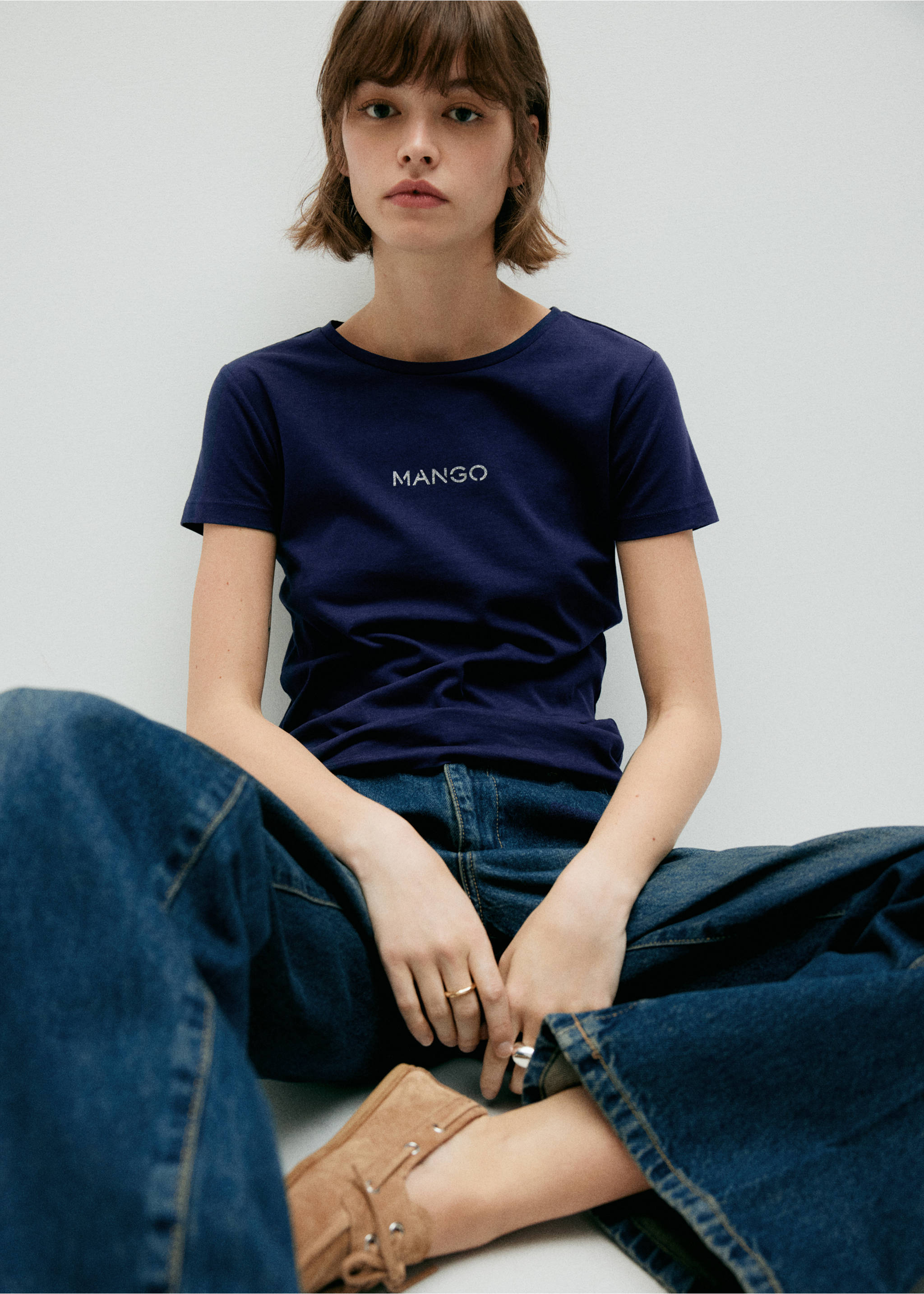 Katoenen T-shirt met logoprint - Detail van het artikel 1, Marineblauw. Ref: 37053319-00.