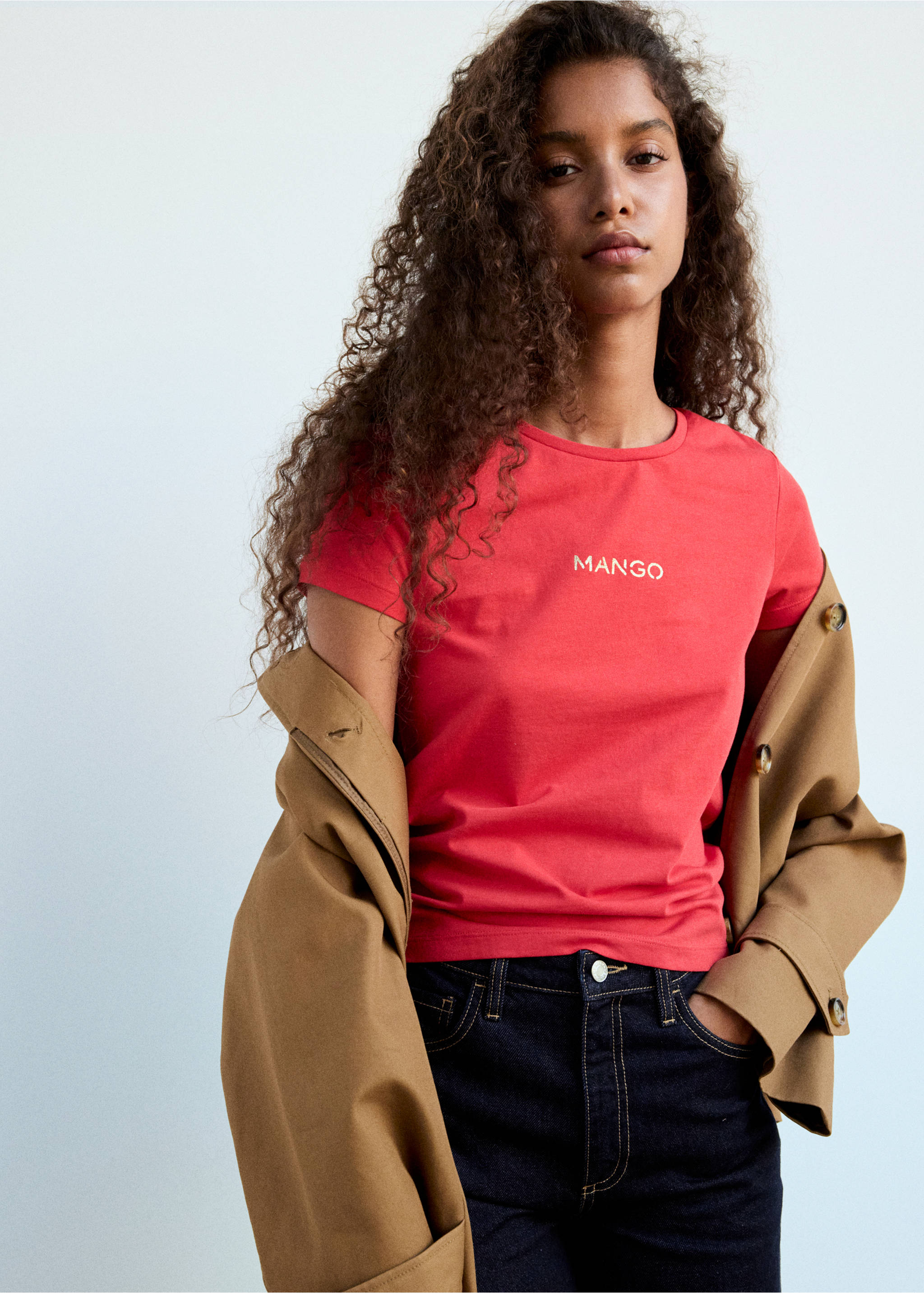 Katoenen T-shirt met logoprint - Middenvlak, Rood. Ref: 37053319-00.