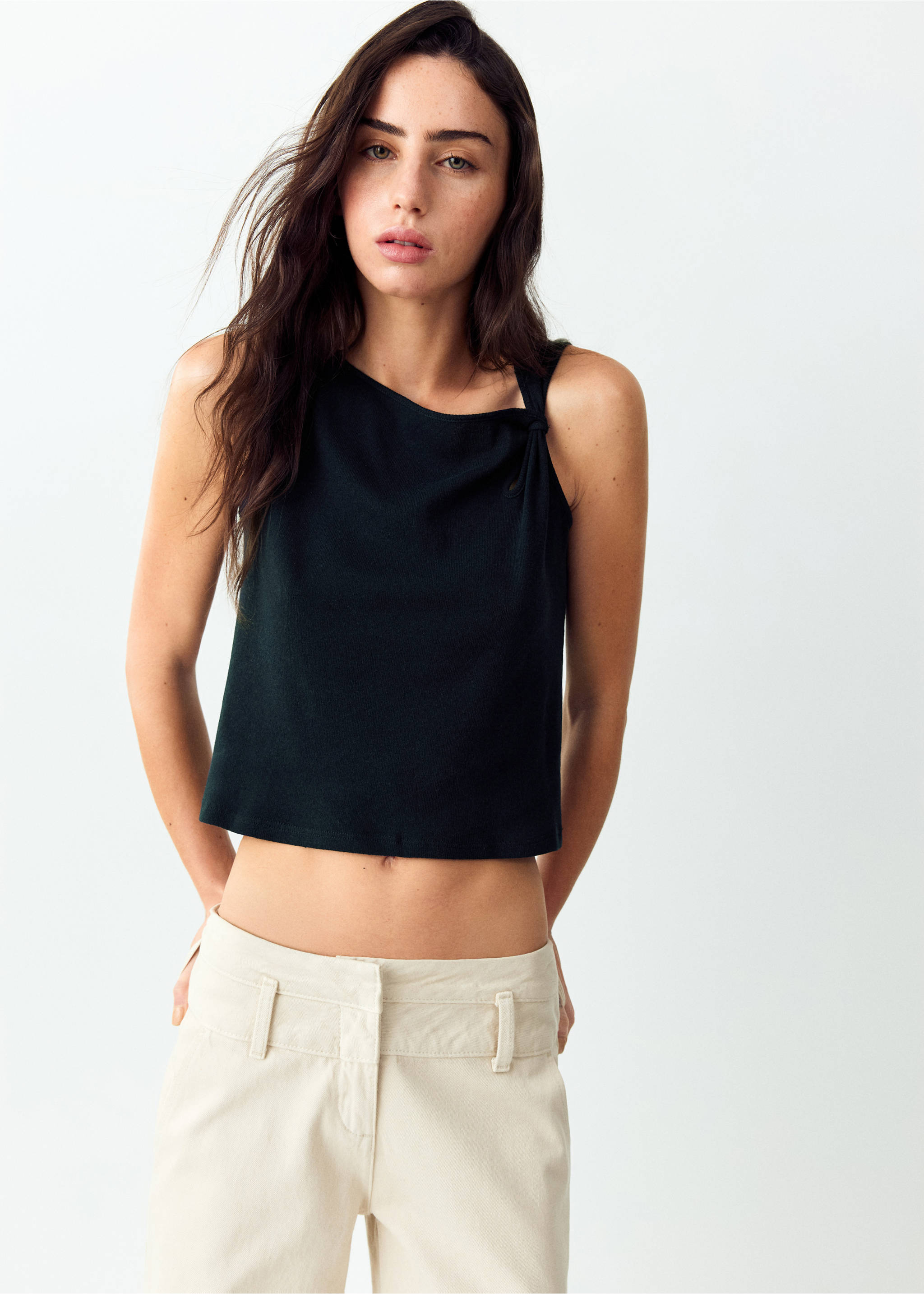 Fine knit top with knot detail - Medium plane, Navy. Ref: 37053326-00.