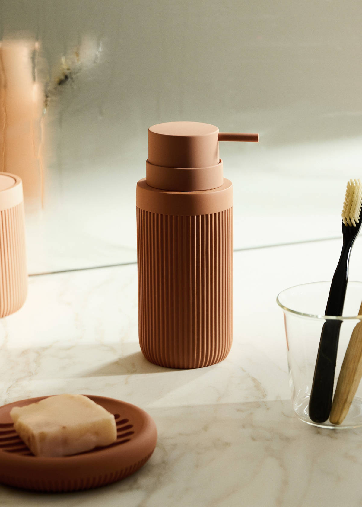 Striped resin soap dispenser — Ochre