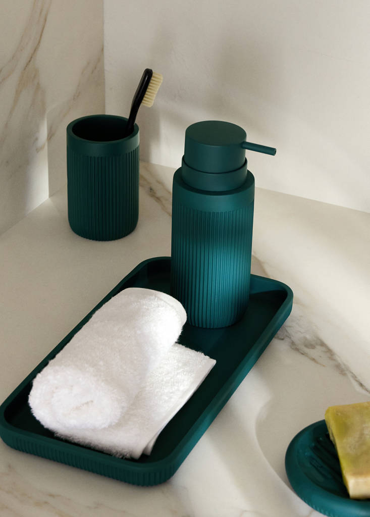 Striped resin soap dispenser — Dark Green