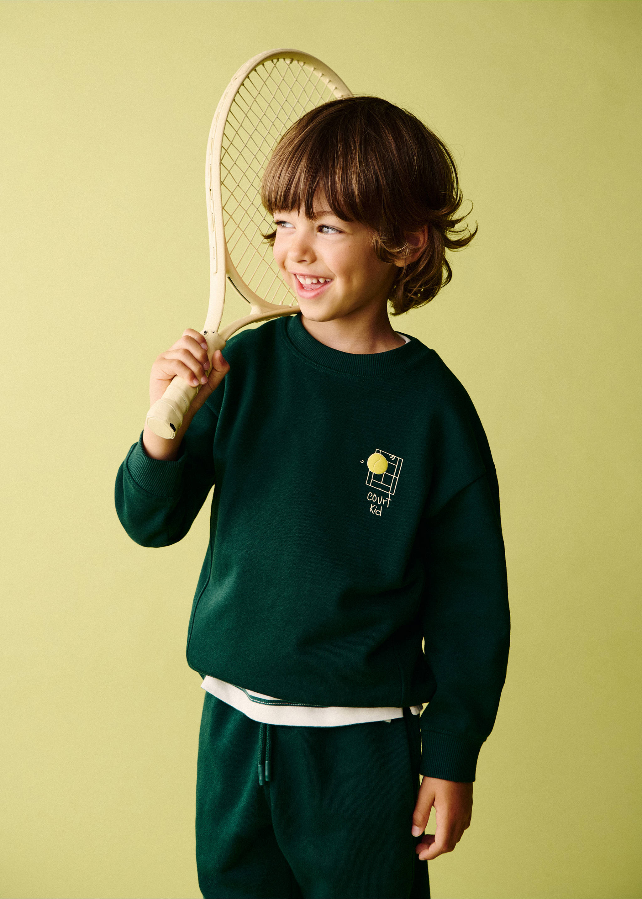 100% cotton sweatshirt with trainers design - Details of the article 5, Dark Green. Ref: 37053869-00.