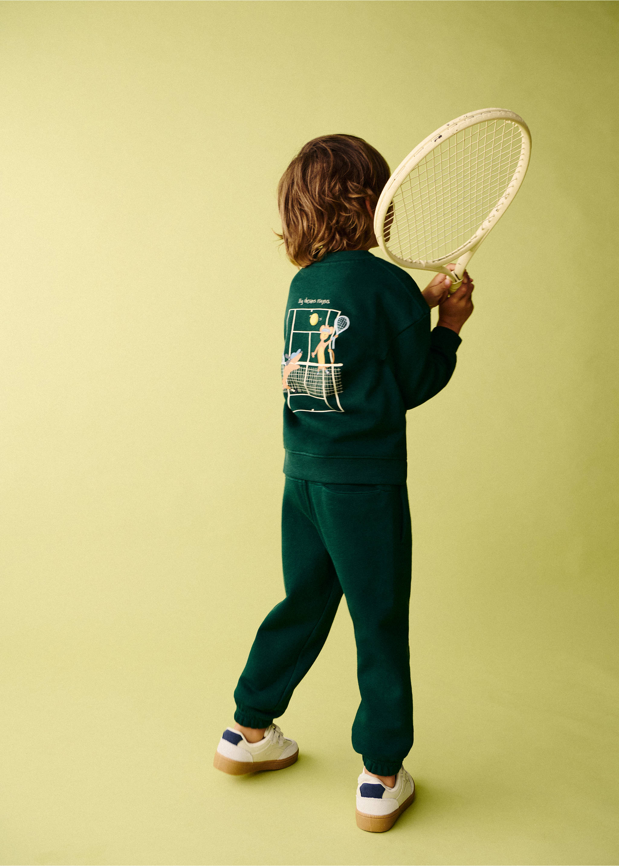 100% cotton sweatshirt with trainers design - Details of the article 6, Dark Green. Ref: 37053869-00.