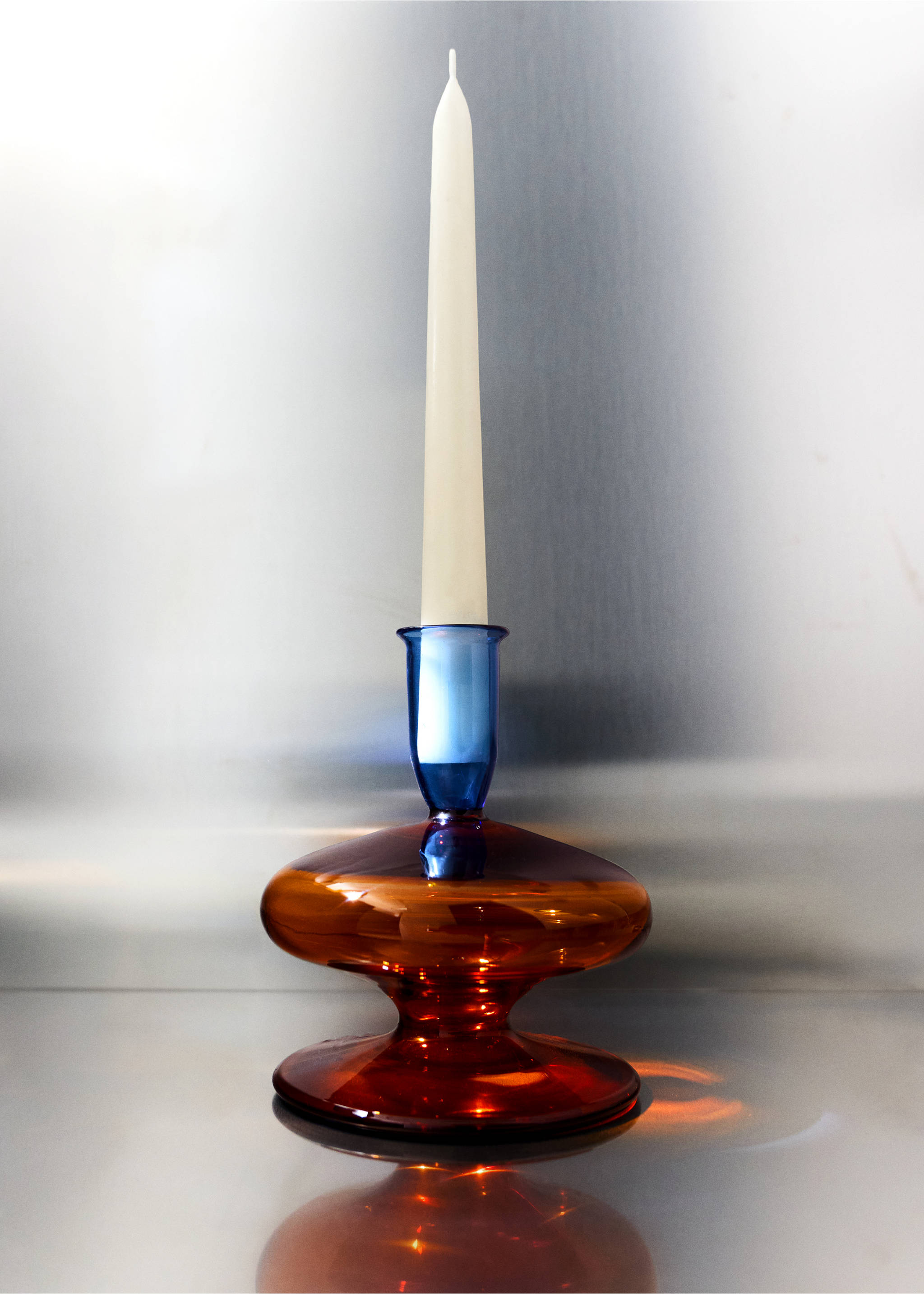 Bicolour borosilicate candelabrum - General plane, Caramel. Ref: 37053871-00.