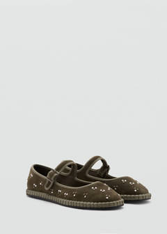 Studded leather ballet flats — Khaki 3