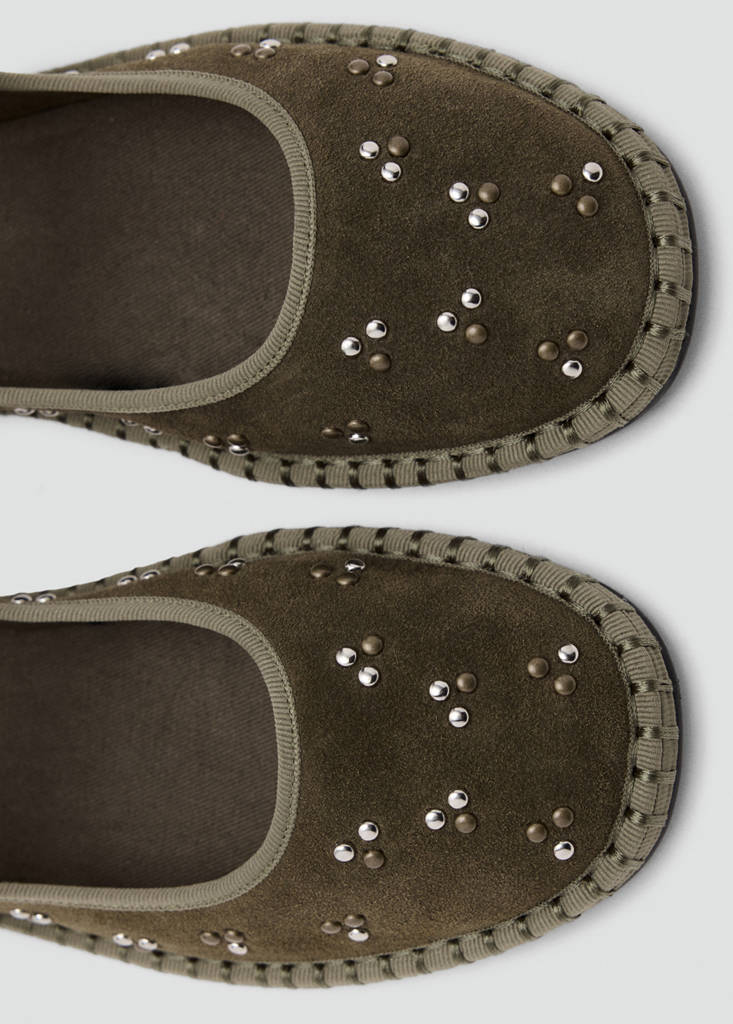 Studded leather ballet flats — Khaki