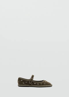 Studded leather ballet flats — Khaki 1