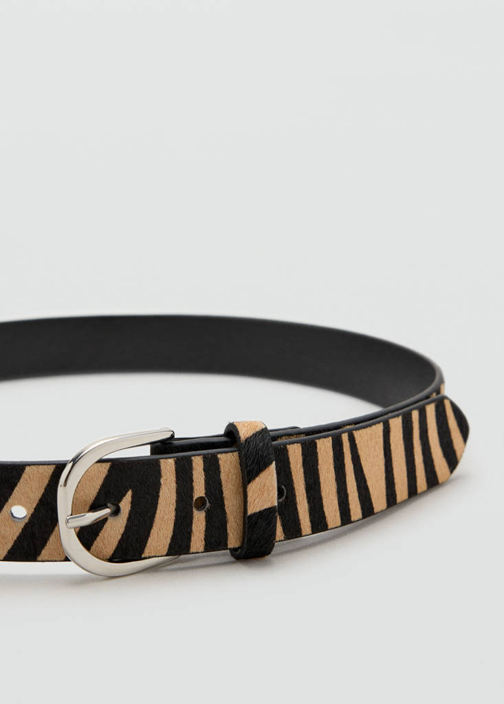 Zebra-print fur belt — Black