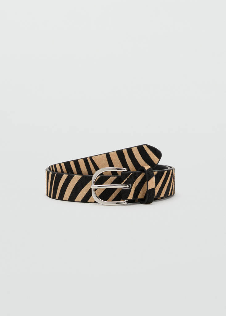 Zebra-print fur belt — Black