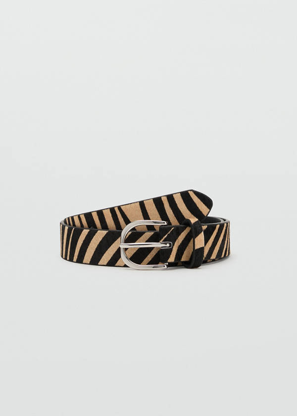 Zebra-print fur belt — Black