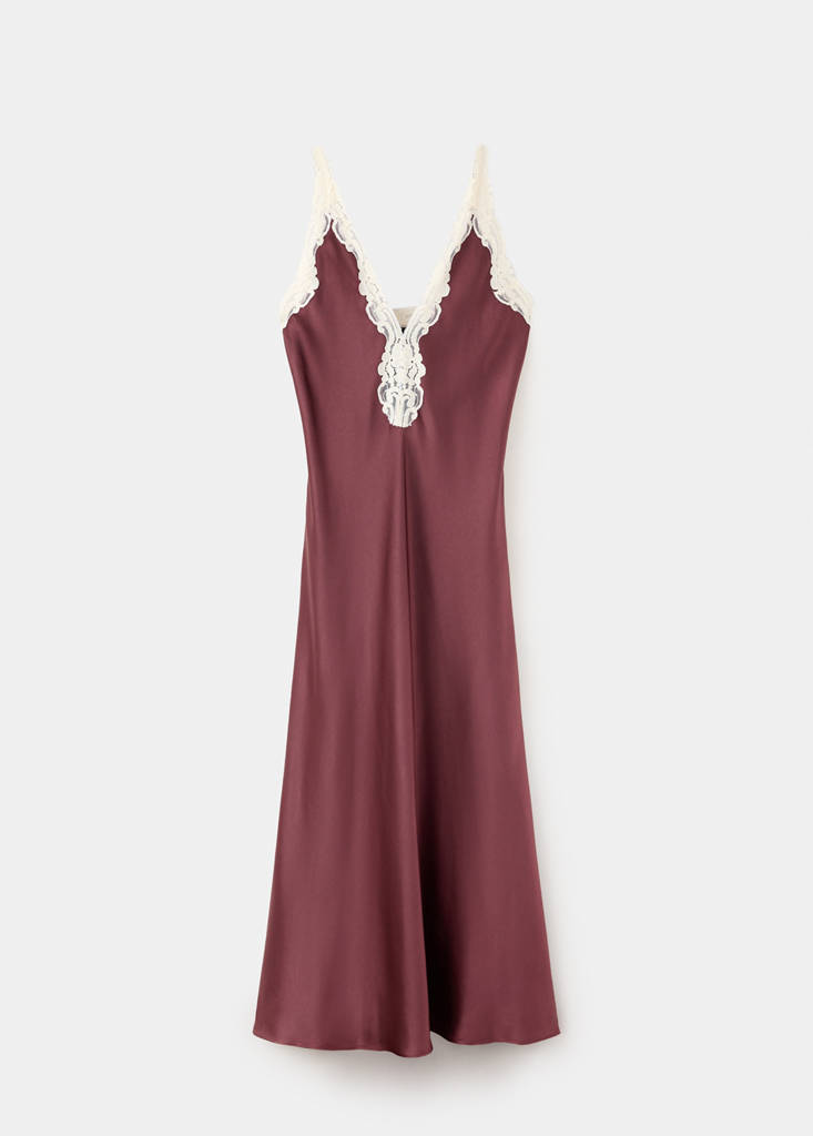 Satin lace dress — Maroon