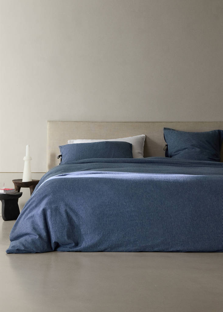 Linen and cotton duvet cover for 135/140 cm bed — Indigo Blue