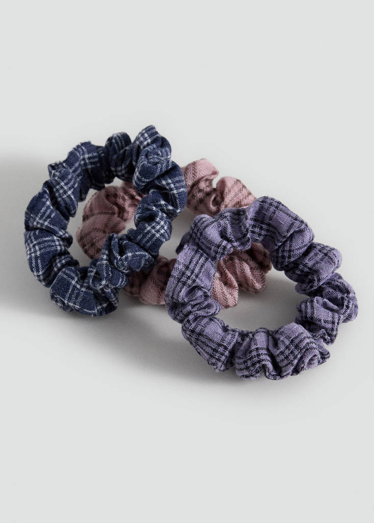 Pack of 3 checked scrunchies — Pale Pink