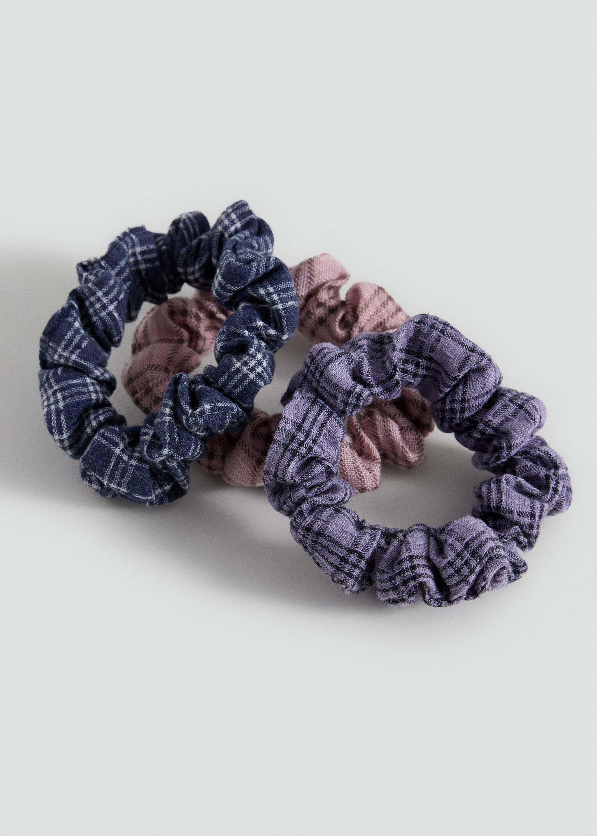 Pack of 3 checked scrunchies - Medium plane, Pale Pink. Ref: 37053889-00.