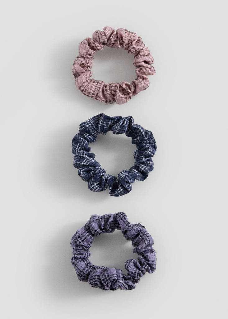 Pack of 3 checked scrunchies — Pale Pink