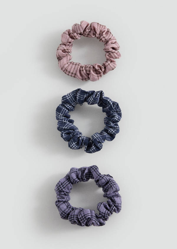 Pack of 3 checked scrunchies — Pale Pink